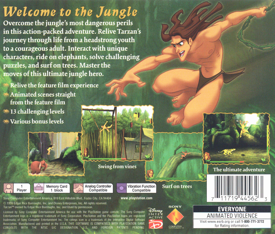 Back Cover for Disney's Tarzan (PlayStation)