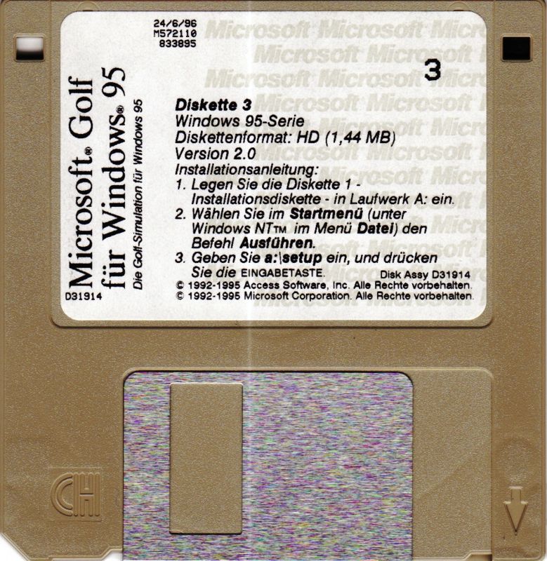 Media for Microsoft Golf 2.0 (Windows and Windows 3.x): Disk 3/3 (Disk 1 labeled as Installation Disk)