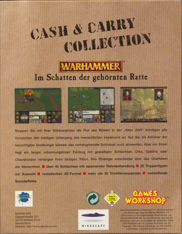 Back Cover for Warhammer: Shadow of the Horned Rat (Windows and Windows 3.x) (Cash & Carry budget release)