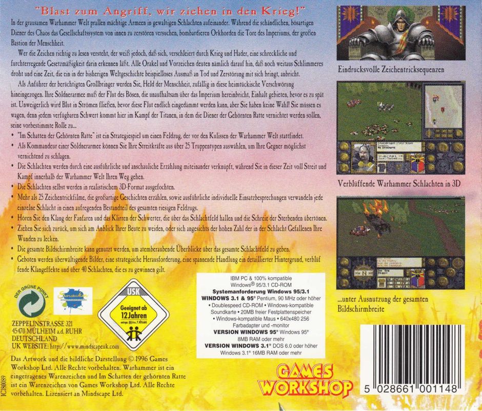 Other for Warhammer: Shadow of the Horned Rat (Windows and Windows 3.x) (Cash & Carry budget release): Jewel Case Back