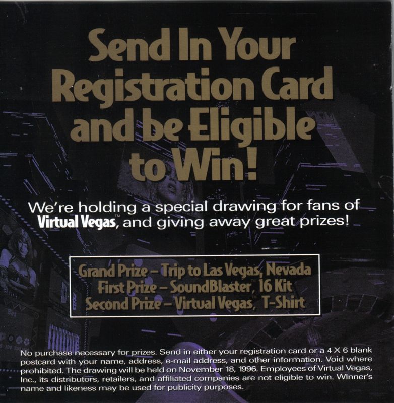 Inside Cover for Virtual Vegas: Turbo Blackjack (Macintosh and Windows 3.x)