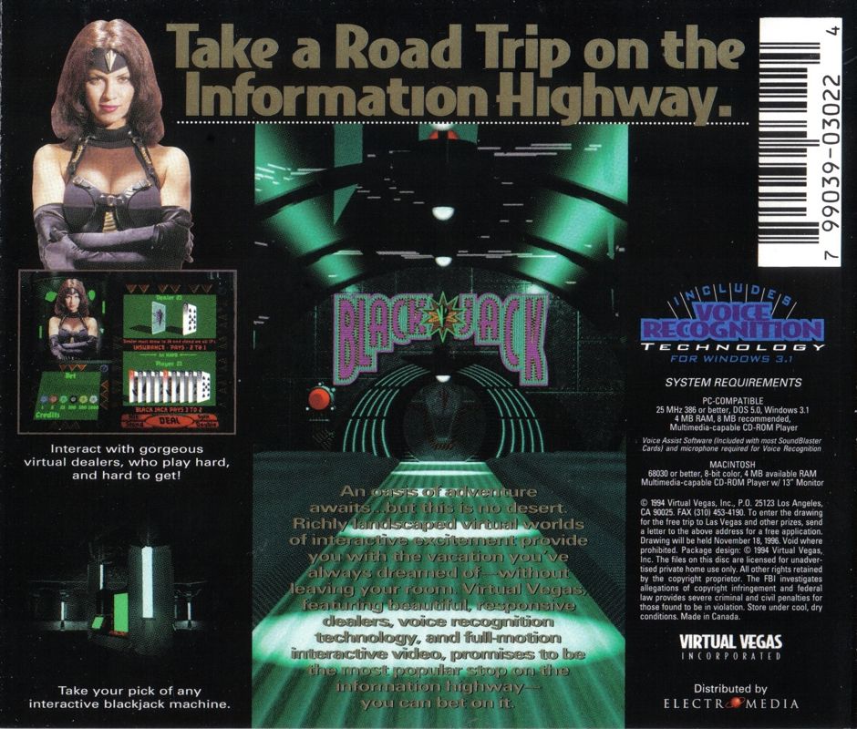 Back Cover for Virtual Vegas: Turbo Blackjack (Macintosh and Windows 3.x)