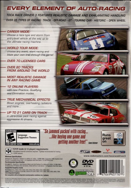 Back Cover for TOCA Race Driver 3 (Windows)