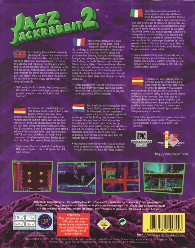 Back Cover for Jazz Jackrabbit 2 (Windows) (Includes Jazz Jackrabbit CD-ROM)