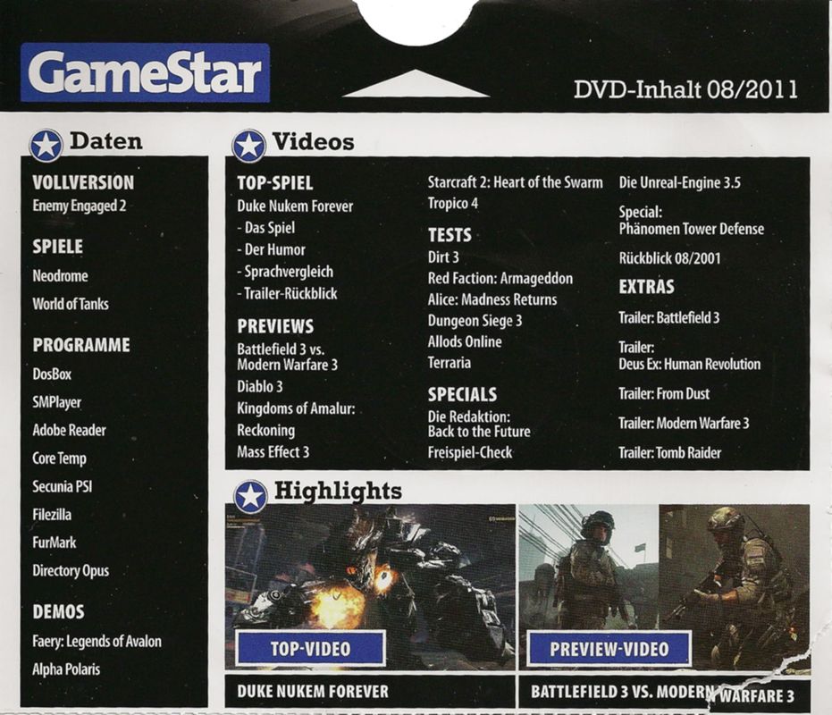 Back Cover for Enemy Engaged 2 (Windows) (GameStar 08/2011 covermount)