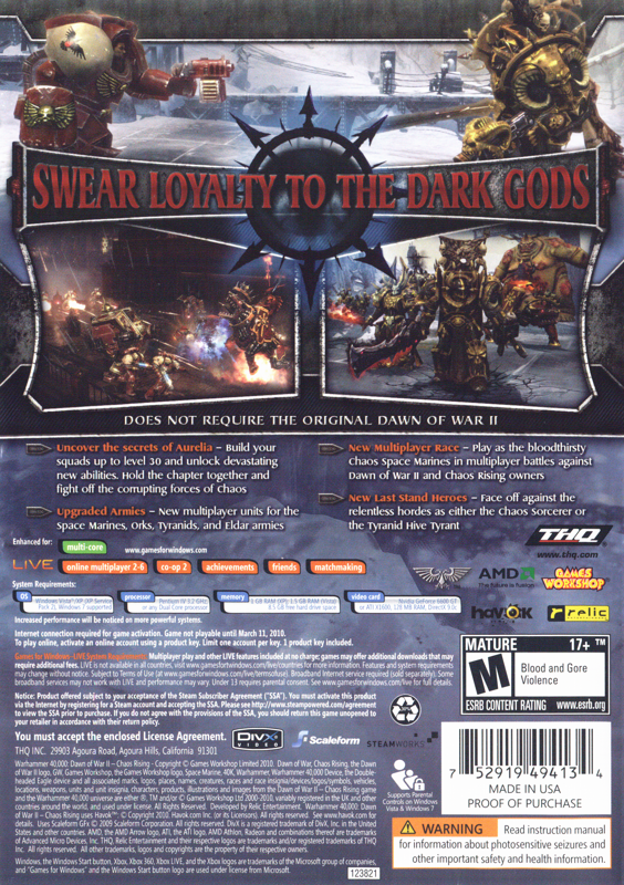 Back Cover for Warhammer 40,000: Dawn of War II - Chaos Rising (Windows)