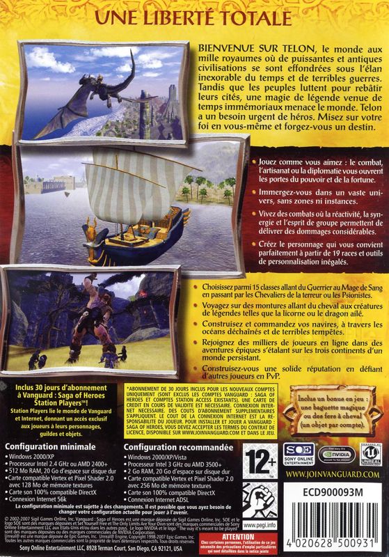 Back Cover for Vanguard: Saga of Heroes (Windows)