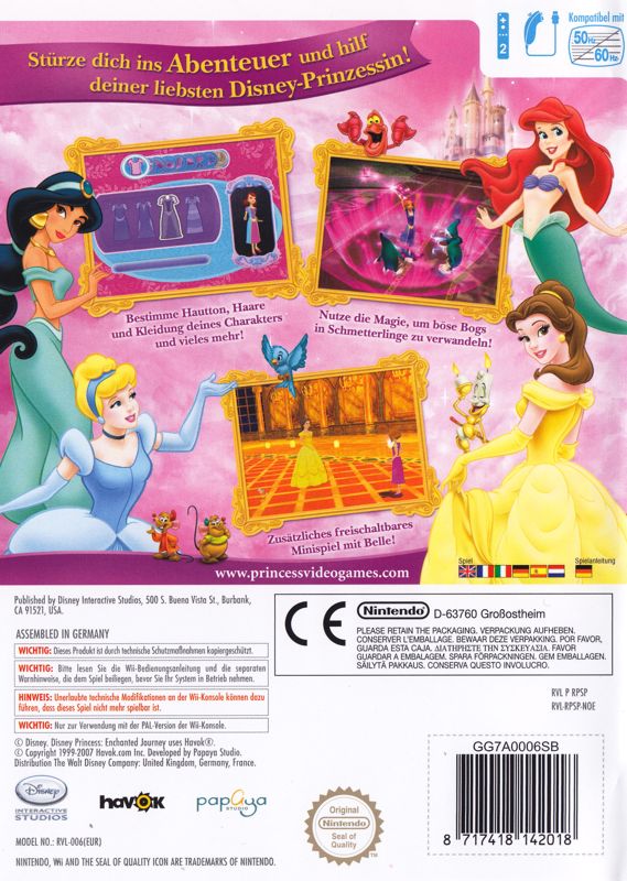 Back Cover for Disney Princess: Enchanted Journey (Wii)