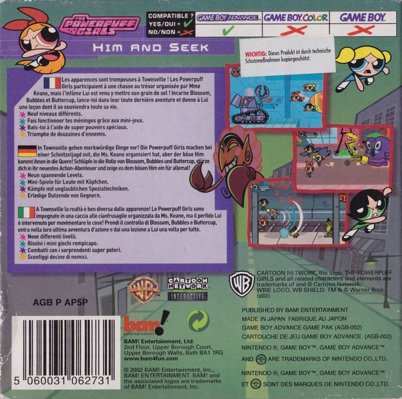 Back Cover for The Powerpuff Girls: Him and Seek (Game Boy Advance)