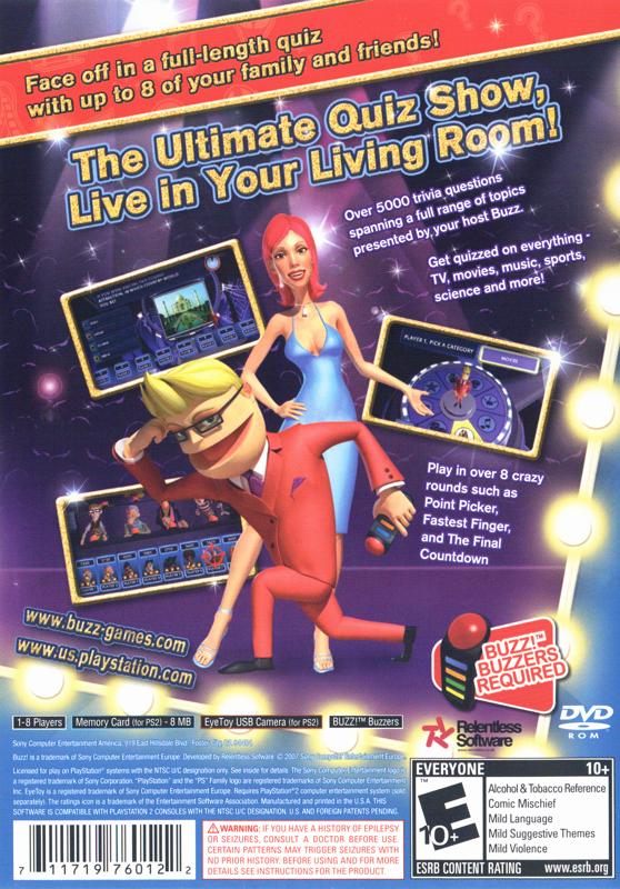 Back Cover for Buzz! The Mega Quiz (PlayStation 2)