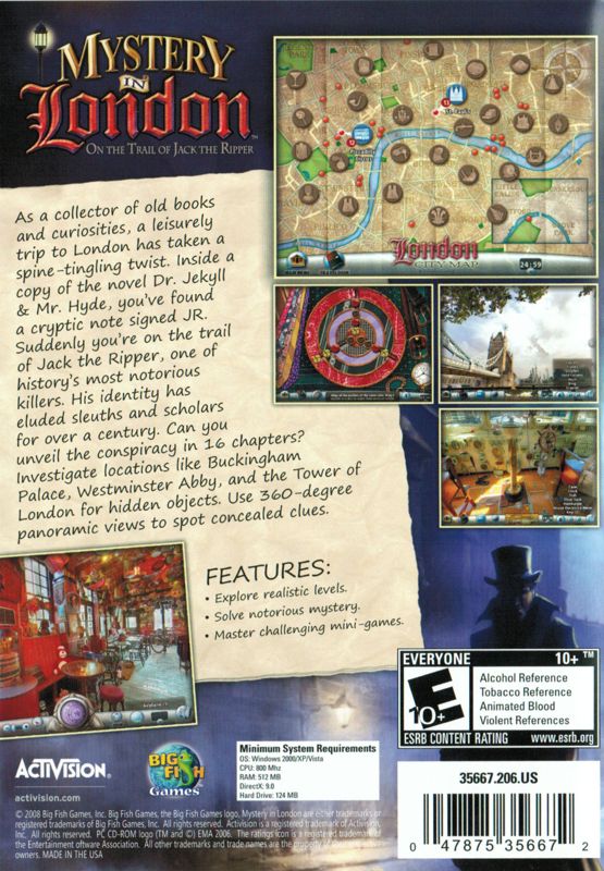 Back Cover for Mystery in London (Windows)