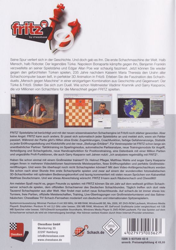 Back Cover for Fritz 9: Play Chess (Windows)