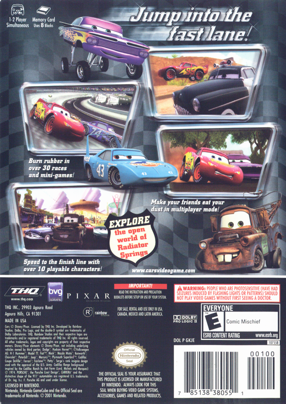 Back Cover for Disney•Pixar Cars (GameCube)