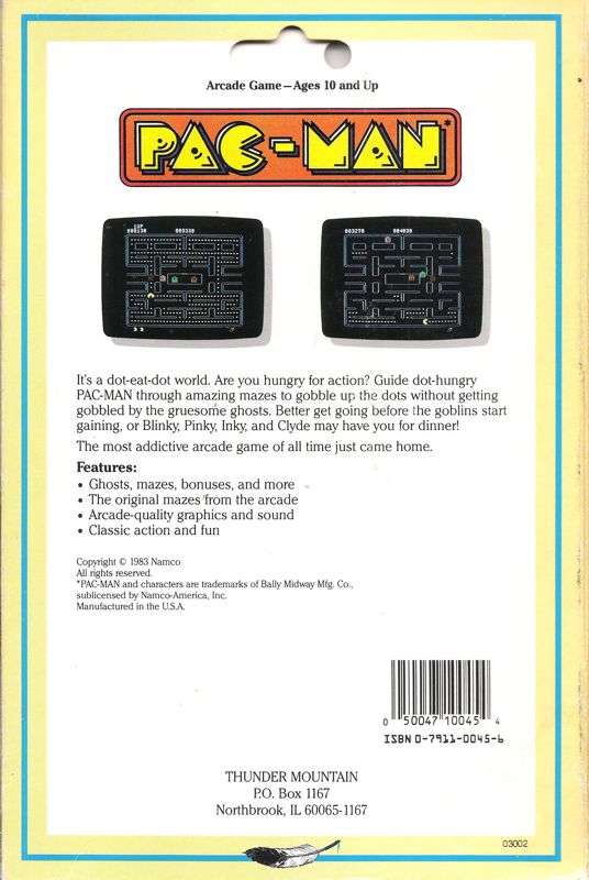 Back Cover for Pac-Man (PC Booter) (5.25" Release (by Thunder Mountain))