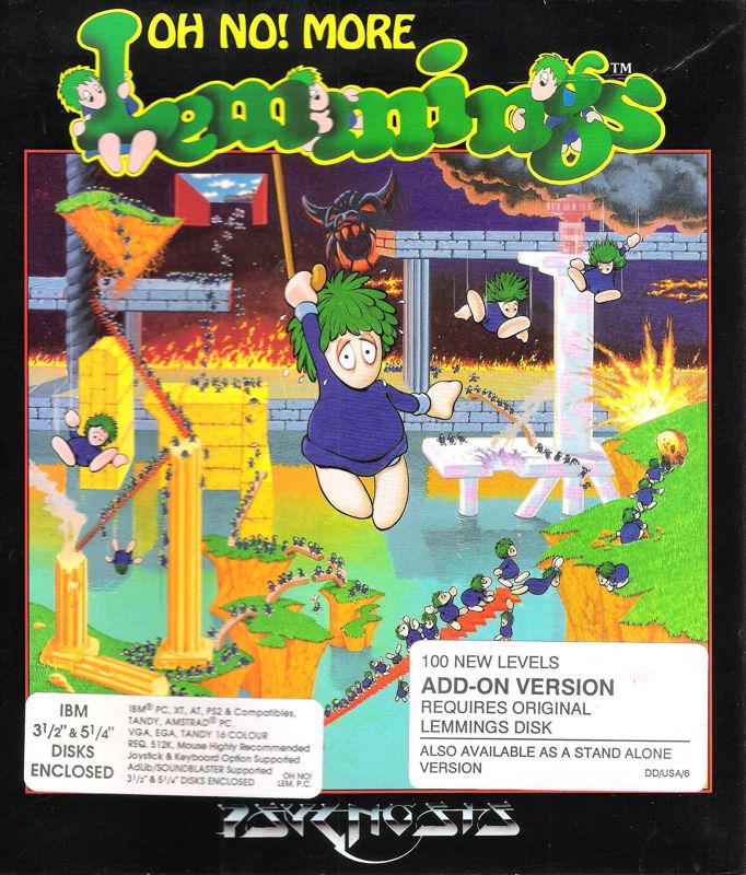 Front Cover for Oh No! More Lemmings (DOS) (Data Disk Version (Dual Media) [requires original Lemmings game])