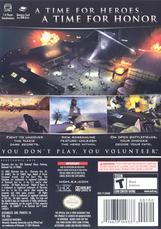 Back Cover for Medal of Honor: European Assault (GameCube)