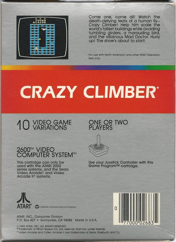 Back Cover for Crazy Climber (Atari 2600)