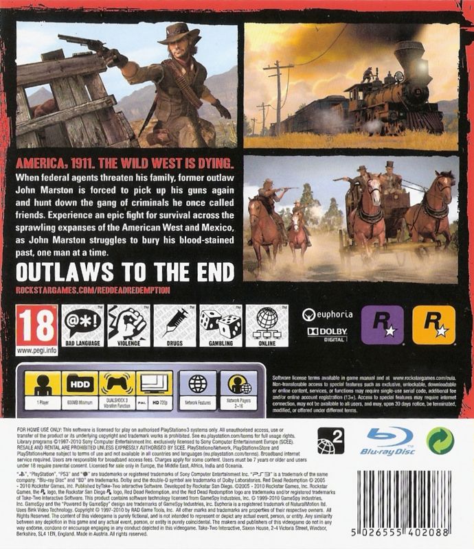 Back Cover for Red Dead Redemption (PlayStation 3) (European English release)