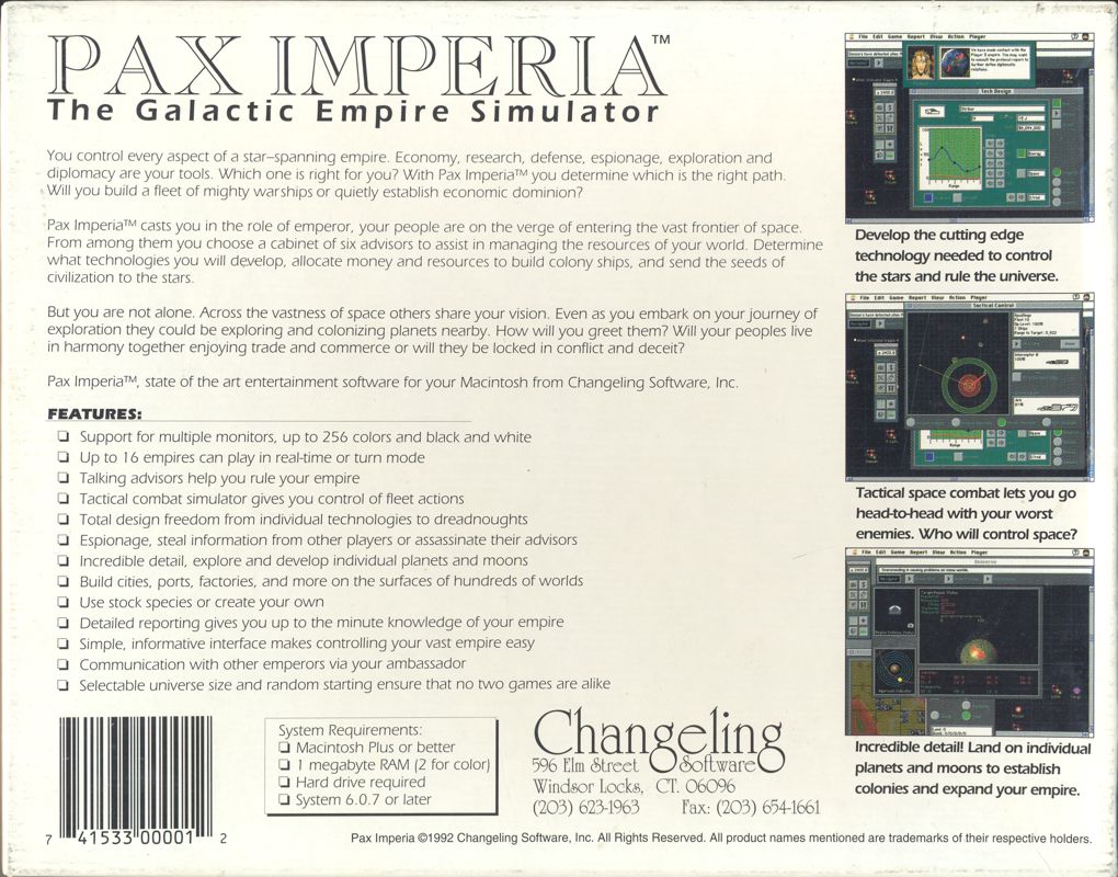 Back Cover for Pax Imperia (Macintosh)