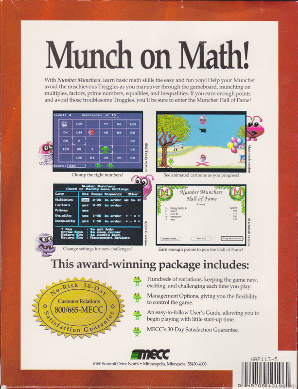Back Cover for Number Munchers (Apple II)