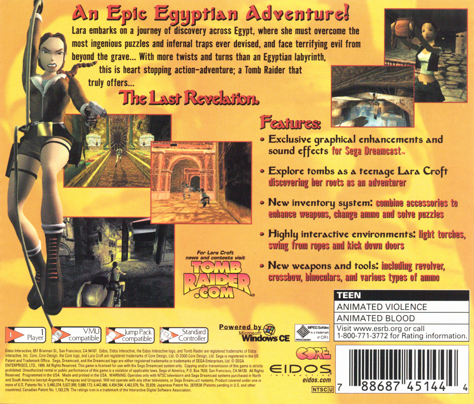 Back Cover for Tomb Raider: The Last Revelation (Dreamcast)