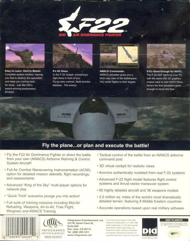 Back Cover for F22 Air Dominance Fighter (Windows) (Includes Red Sea Operations mission pack)
