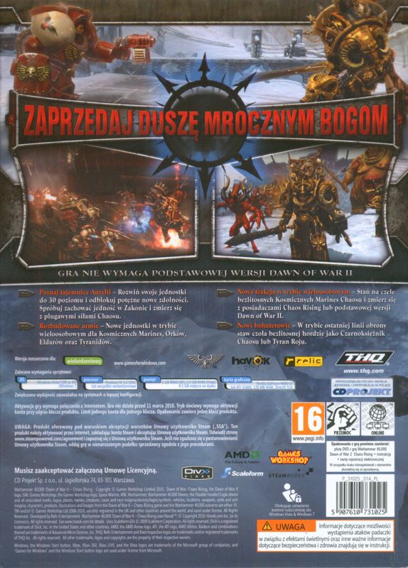 Back Cover for Warhammer 40,000: Dawn of War II - Chaos Rising (Windows)