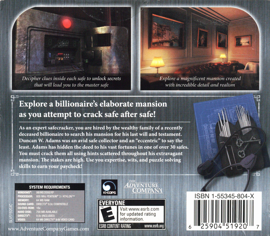 Back Cover for Safecracker: The Ultimate Puzzle Adventure (Windows) (Budget release)