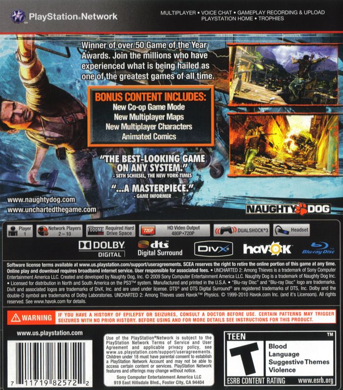 Back Cover for Uncharted 2: Among Thieves - Game of the Year Edition (PlayStation 3)