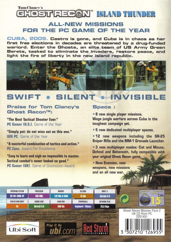 Back Cover for Tom Clancy's Ghost Recon: Island Thunder (Windows)