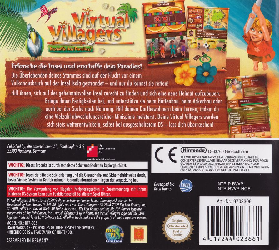 Back Cover for Virtual Villagers: A New Home (Nintendo DS)
