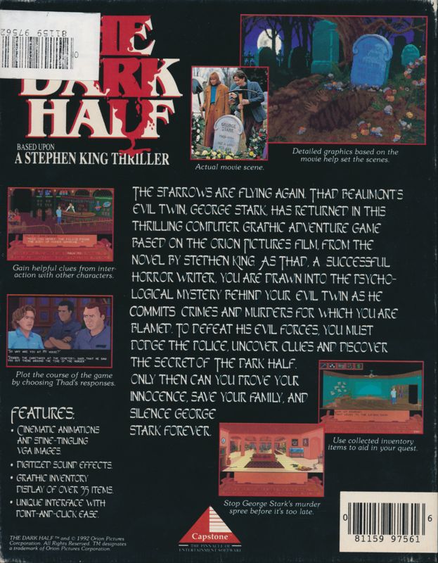 Back Cover for The Dark Half (DOS)