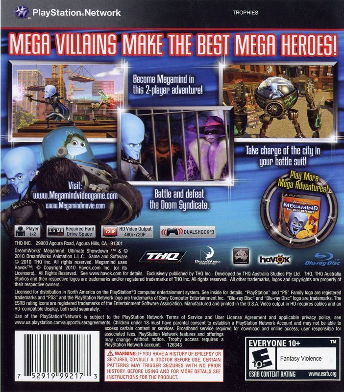 Back Cover for Megamind: Ultimate Showdown (PlayStation 3)