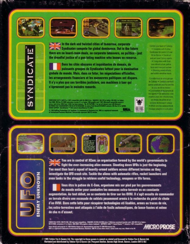 Back Cover for Telstar Double Value Games: Syndicate + UFO Enemy Unknown (DOS)