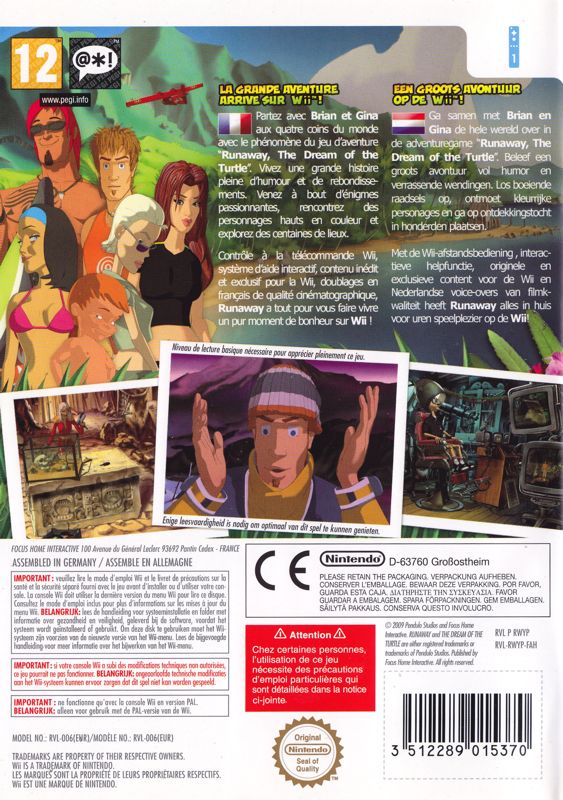 Back Cover for Runaway 2: The Dream of the Turtle (Wii)