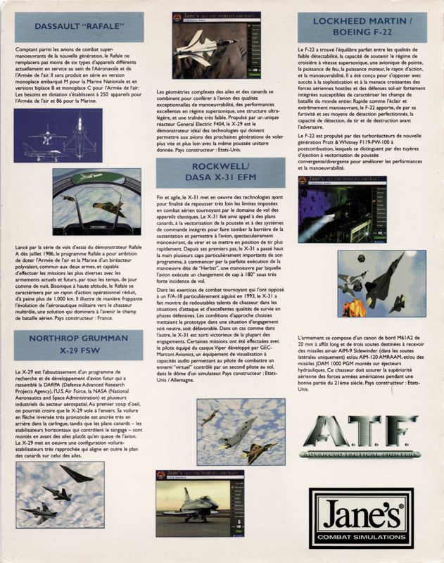 Inside Cover for Jane's Combat Simulations: ATF - Advanced Tactical Fighters (DOS): Left Flap