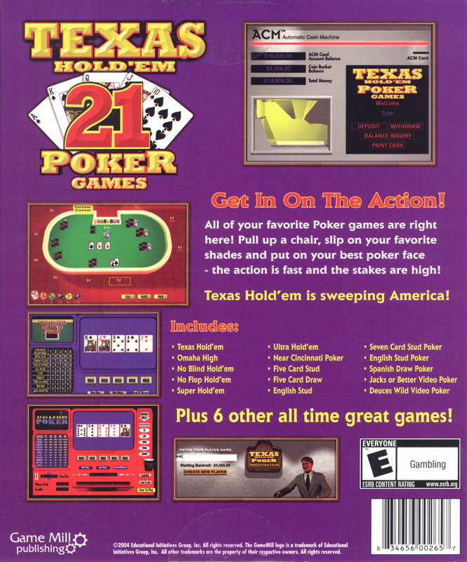 Back Cover for Texas Hold 'Em Poker (Macintosh and Windows)