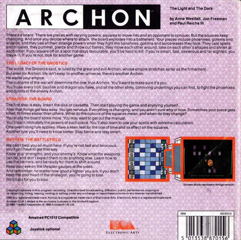 Back Cover for Archon: The Light and the Dark (PC Booter)