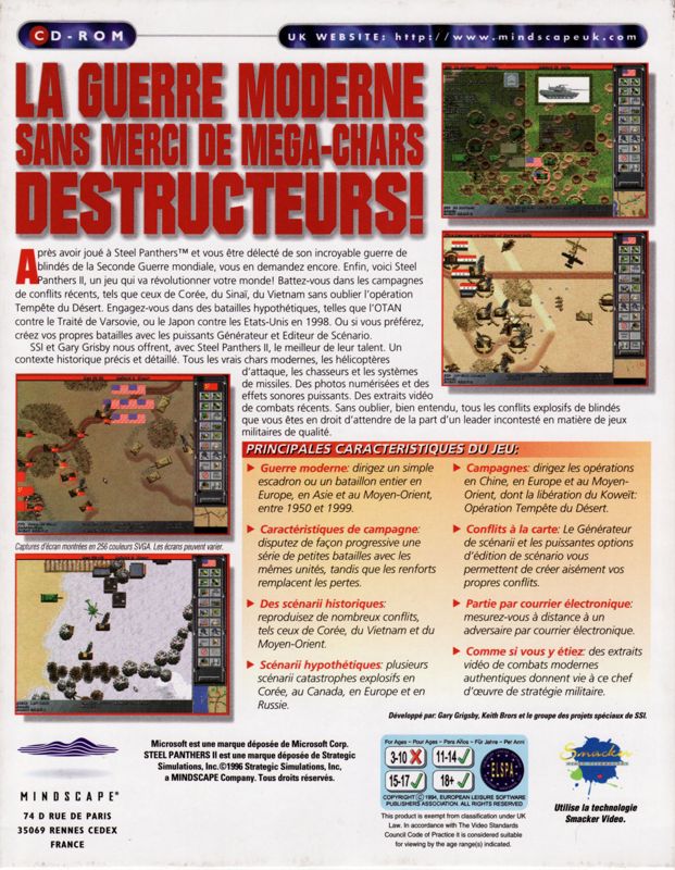 Back Cover for Steel Panthers II: Modern Battles (DOS) (1st French Release : Manual in French, game in English)