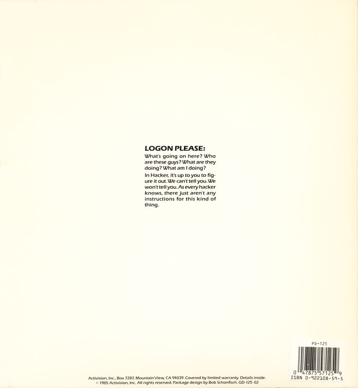 Back Cover for Hacker (DOS)