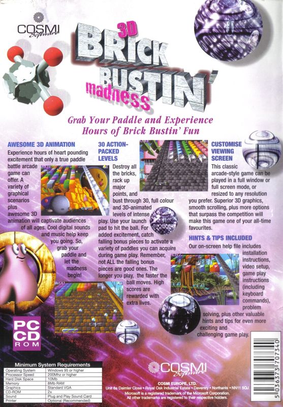 Back Cover for 3D Brick Busters (Windows)