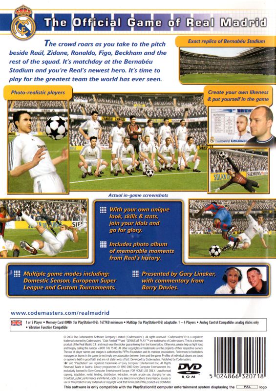 Back Cover for Club Football: 2003/04 Season (PlayStation 2) (Real Madrid Club Football)