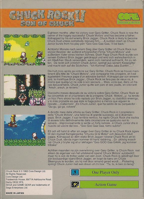 Back Cover for Chuck Rock II: Son of Chuck (Game Gear)
