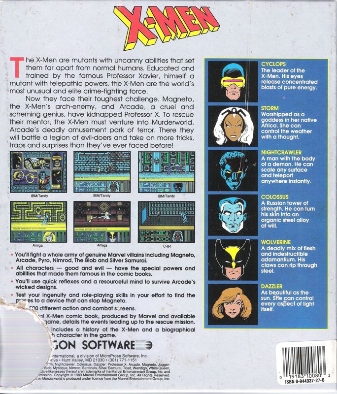 Back Cover for X-Men (Commodore 64)