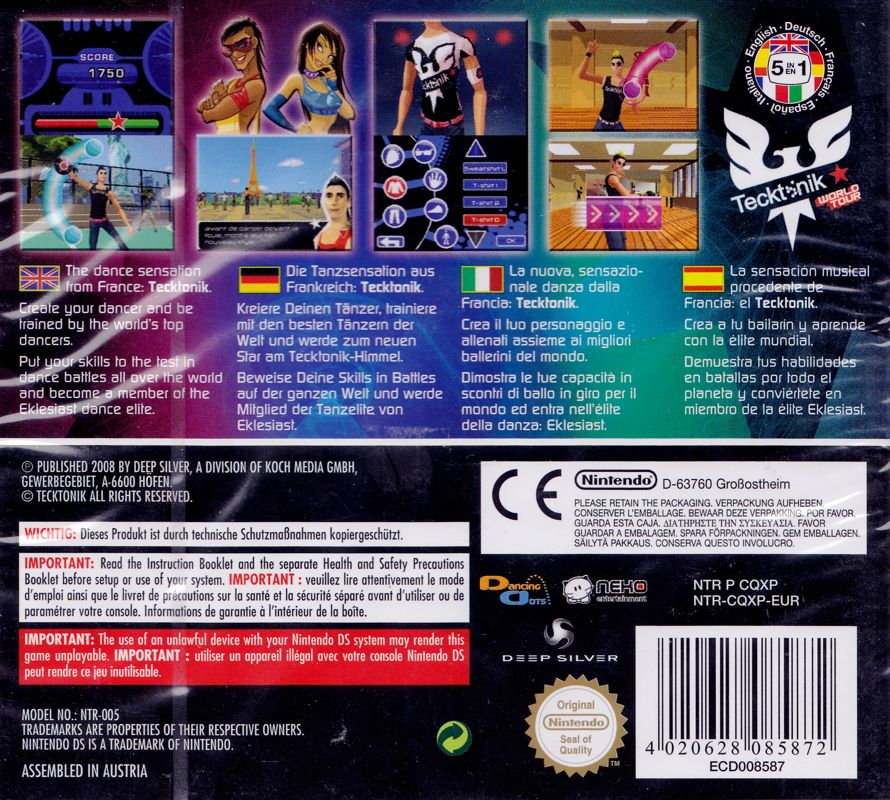 Back Cover for Tecktonik: World Tour (Nintendo DS)