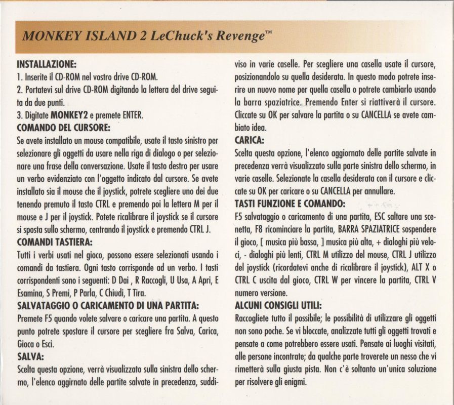 Inside Cover for Monkey Island 2: LeChuck's Revenge (DOS) (Collezione CD-ROM by C.T.O. #6 (Black Label Series))