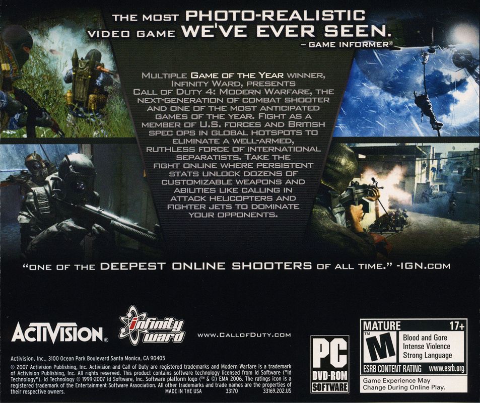 Other for Call of Duty 4: Modern Warfare (Windows): Jewel Case - Back