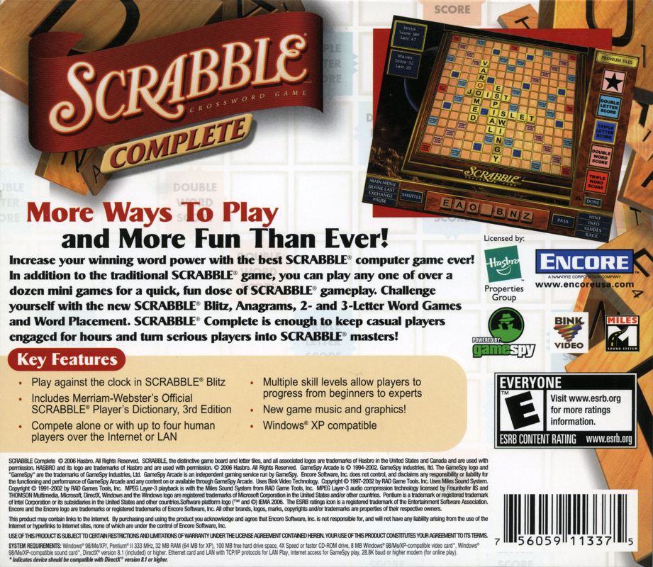 Other for Scrabble Complete (Windows): Jewel Case - Back