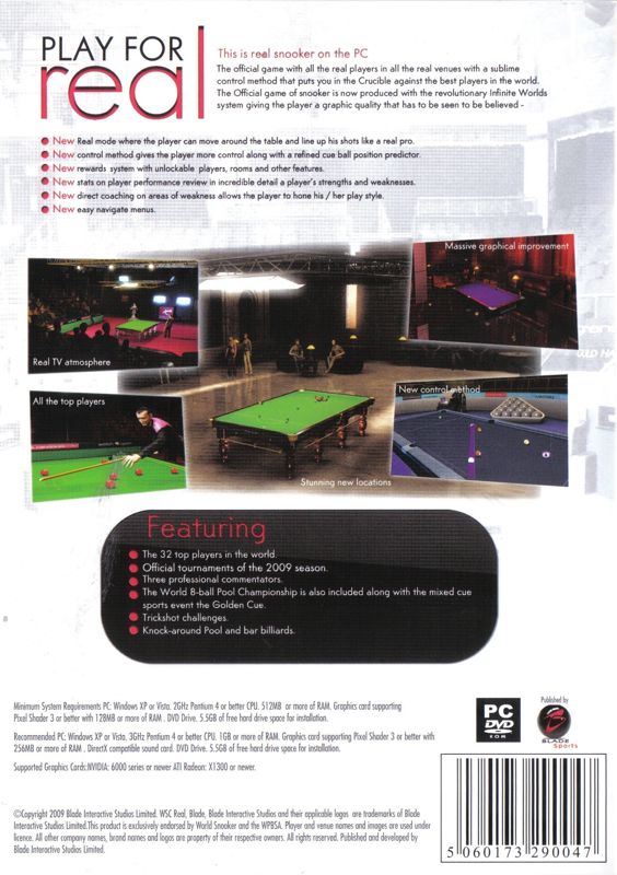 Back Cover for WSC Real 09: World Snooker Championship (Windows)