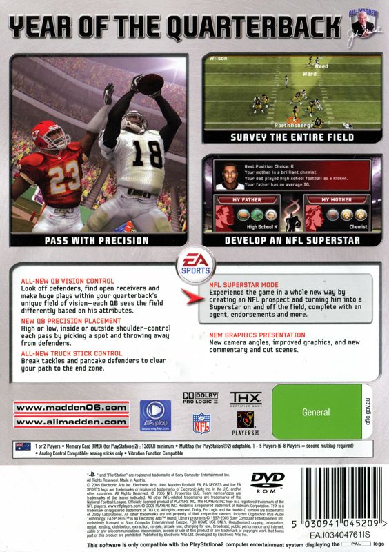 Back Cover for Madden NFL 06 (PlayStation 2)